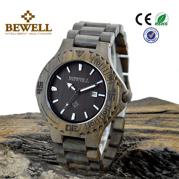 BEWELL木表品牌新款男士木质石英手表 进口机芯